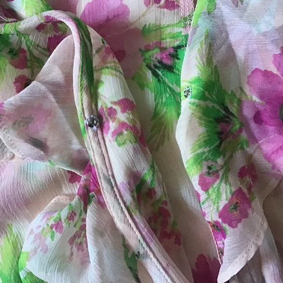 Lulus Poolside Vibes Blush Pink Floral Print Cover-Up Ruffle Front Feminine - Picture 6 of 10